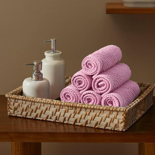 Diagonal Ribbed - 6 Piece Washcloths Set - Pink