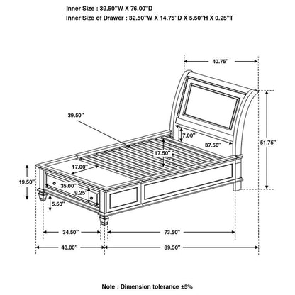 Selena - Sleigh Bed with Footboard Storage