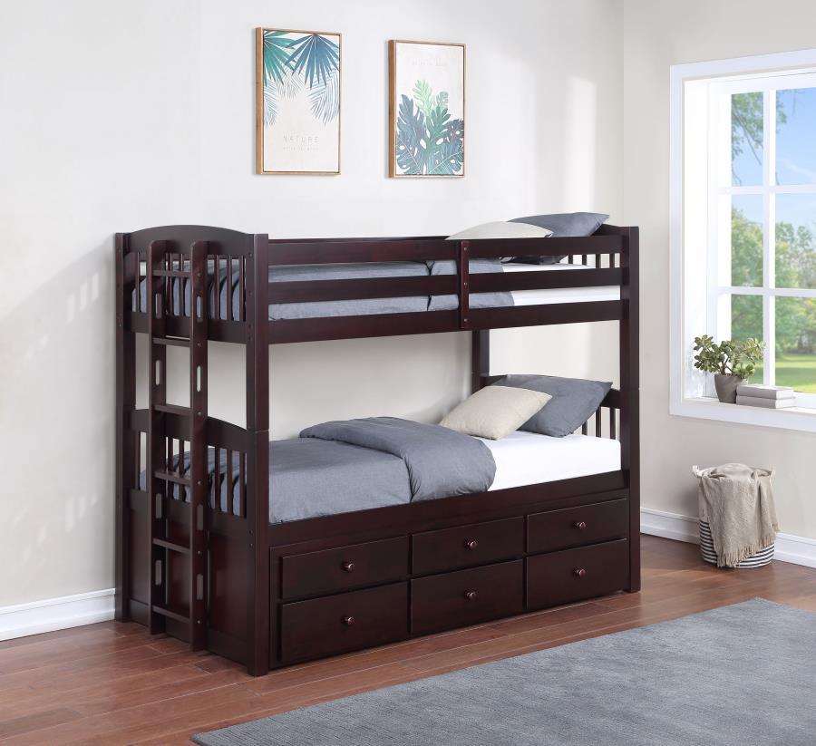 Kensington - Twin Over Twin Bunk Bed With Trundle - Cappuccino