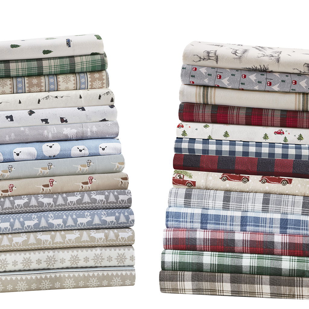 Flannel - 4 Piece Full Sheet Set - Green Plaid
