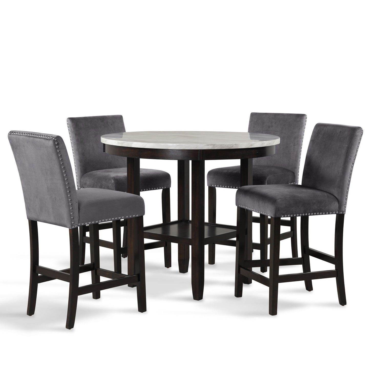 Celeste - Round Counter Table With 4 Chairs - Black / Gray