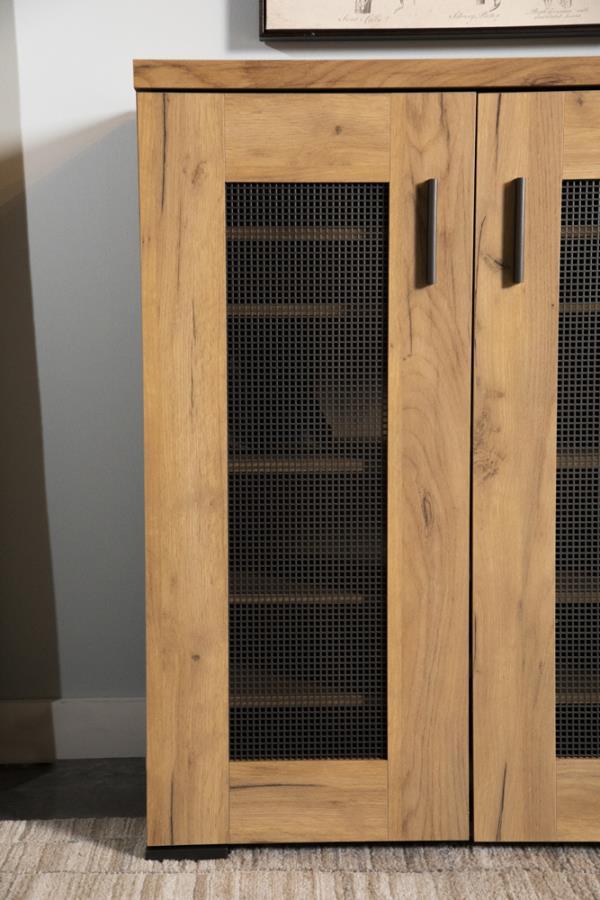 Bristol - Metal Mesh Door Accent Cabinet - Golden Oak