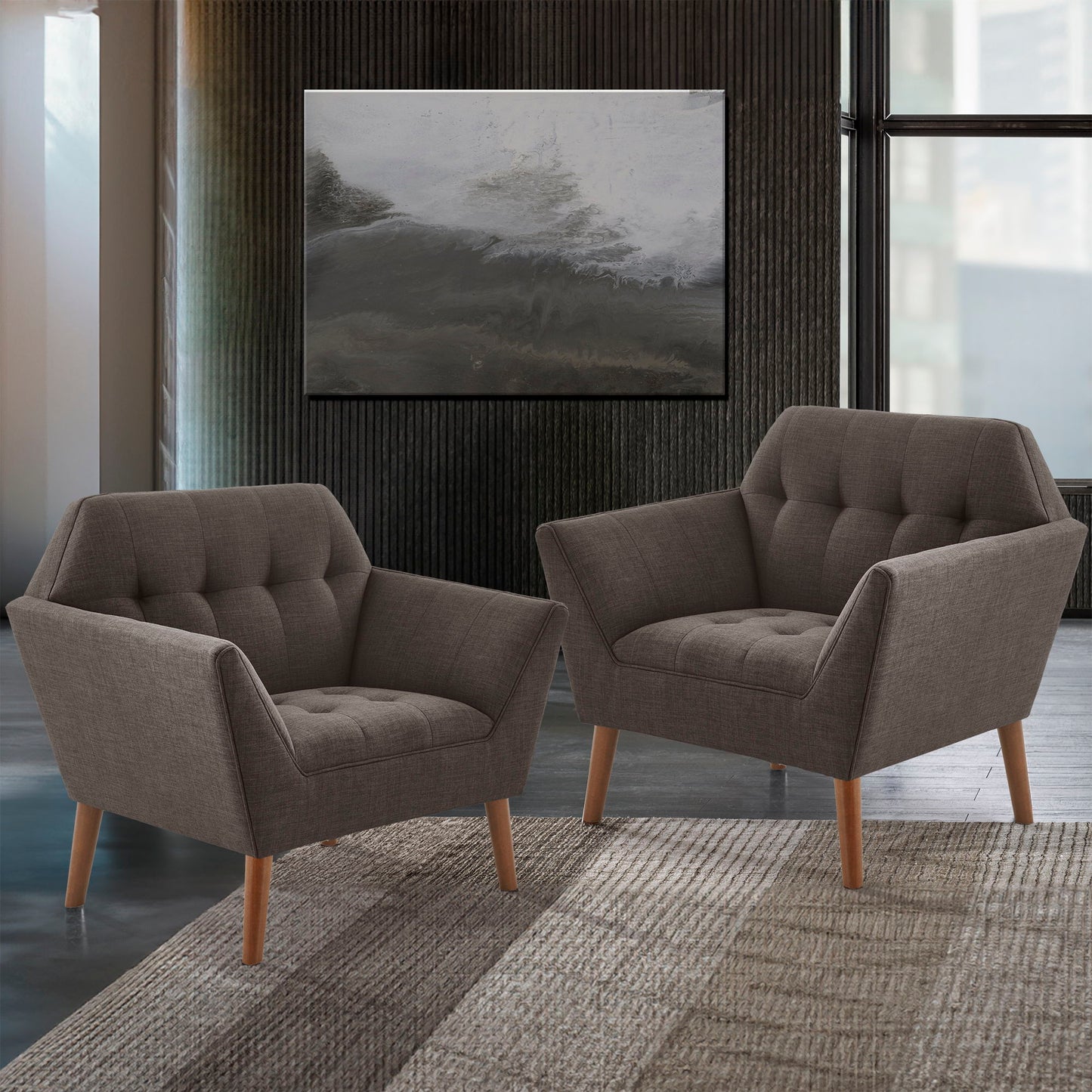 Newport - Wide Mid-Century Modern Lounge Chair (Set of 2) - Charcoal