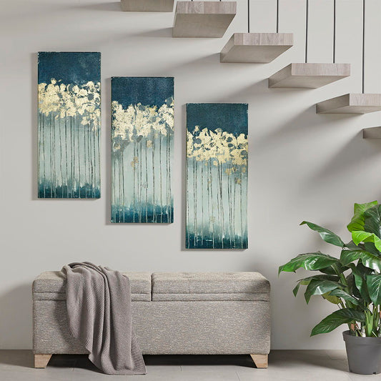 Midnight Forest Abstract Canvas (Set of 3) - Teal