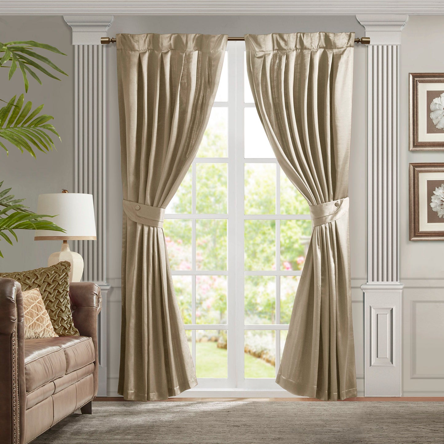 Avignon - Pleat Curtain Panel With Tieback (Single) - Champagne