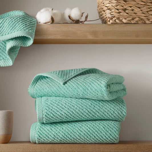 Diagonal Ribbed - 4 Piece Hand Towels Set - Turquoise