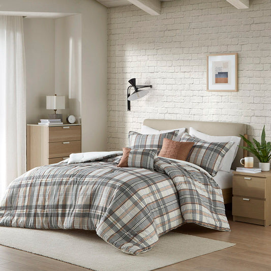 Blake - Plaid Comforter Set - Tan/Gray