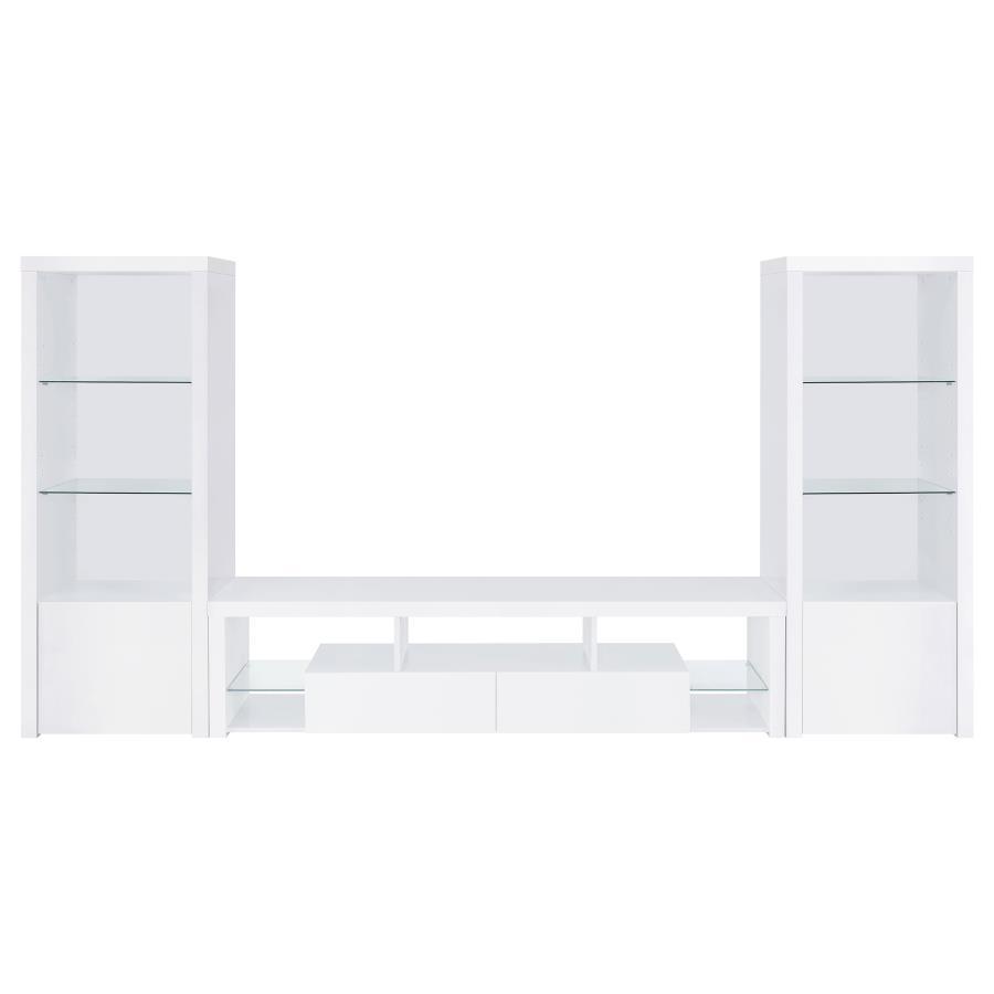 Jude - 3-Shelf Engineered Wood Media Tower - High Gloss White