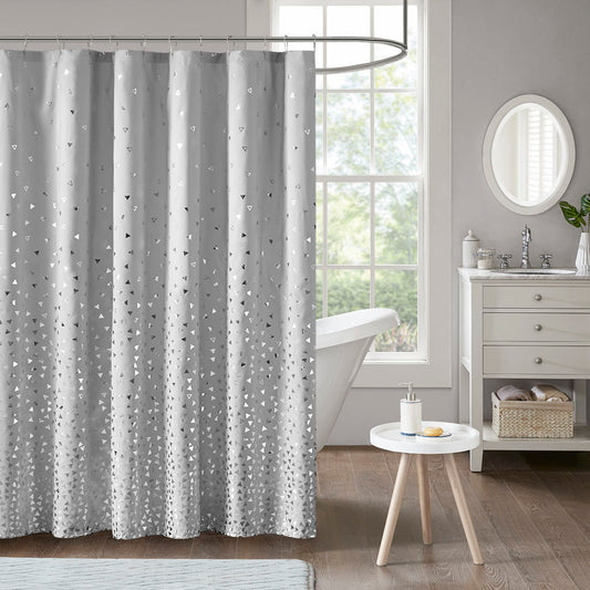 Zoey - Metallic Printed Shower Curtain - Gray / Silver