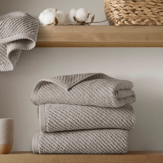 Diagonal Ribbed - 4 Piece Hand Towels Set - Gray