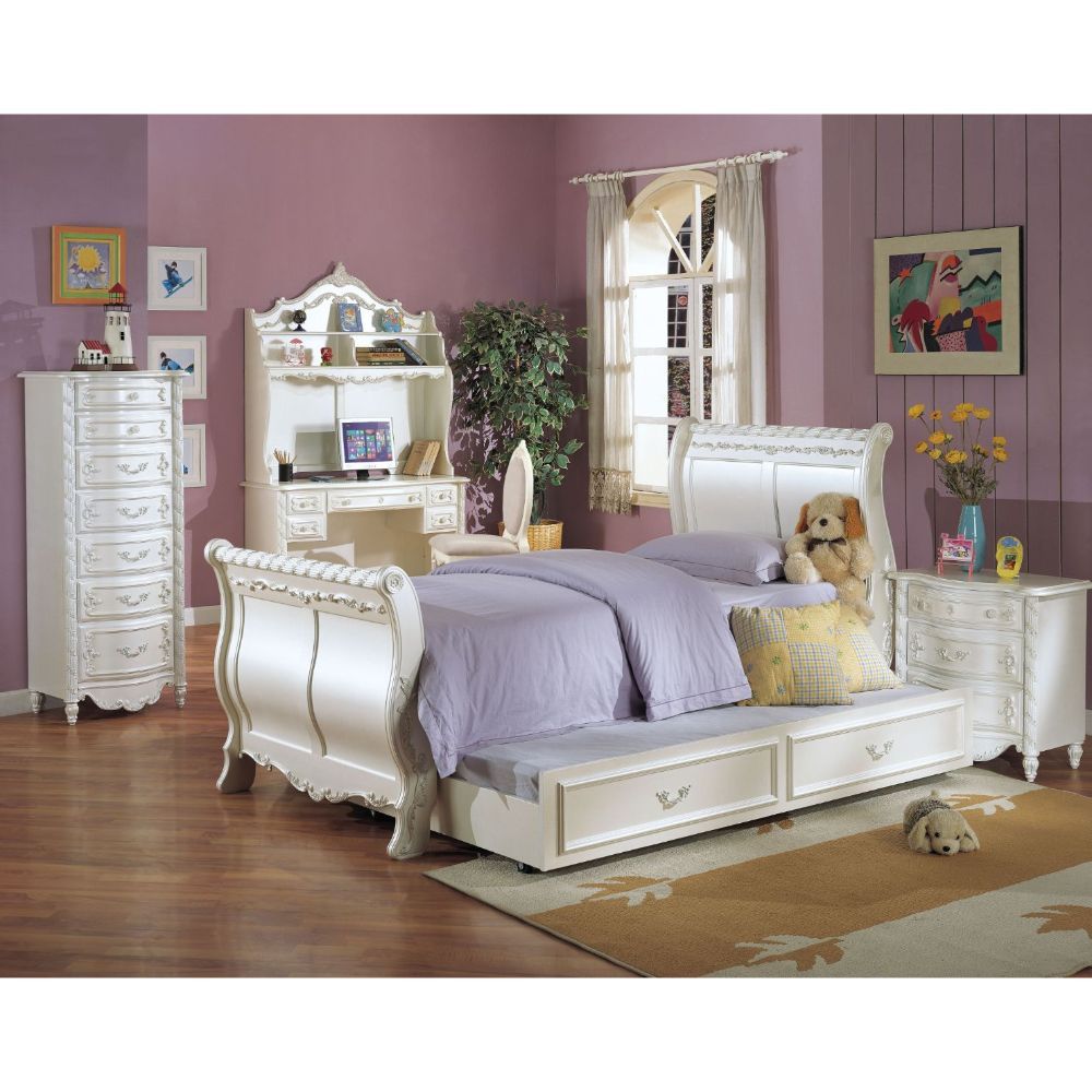 Pearl - Twin Bed - Pearl White & Gold Brush Accent