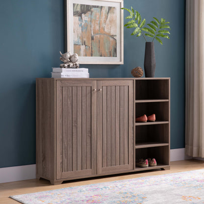 Entryway 4-Tier Organizing Storage Cabinet, Double Door Wooden Shoe Cabinet - Dark Taupe