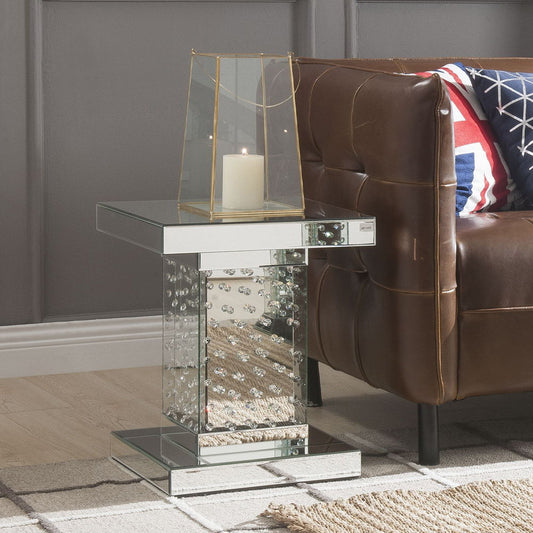 Nysa - 20" End Table - Mirrored & Faux Crystals