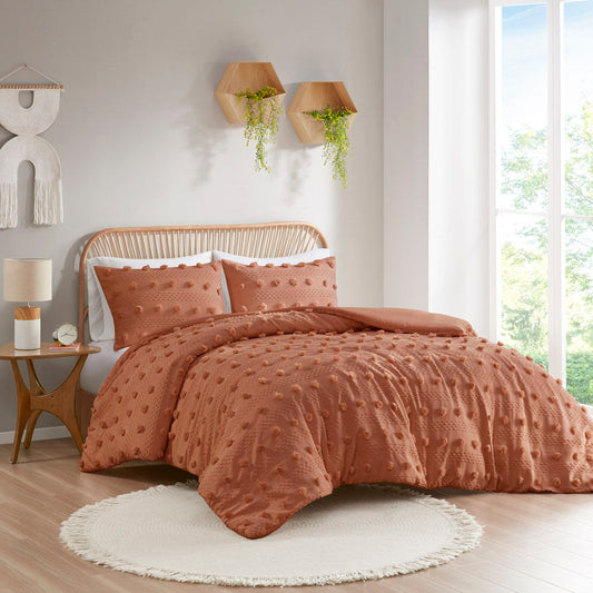 Lucy - Clip Jacquard Twin Duvet Cover Set - Rust