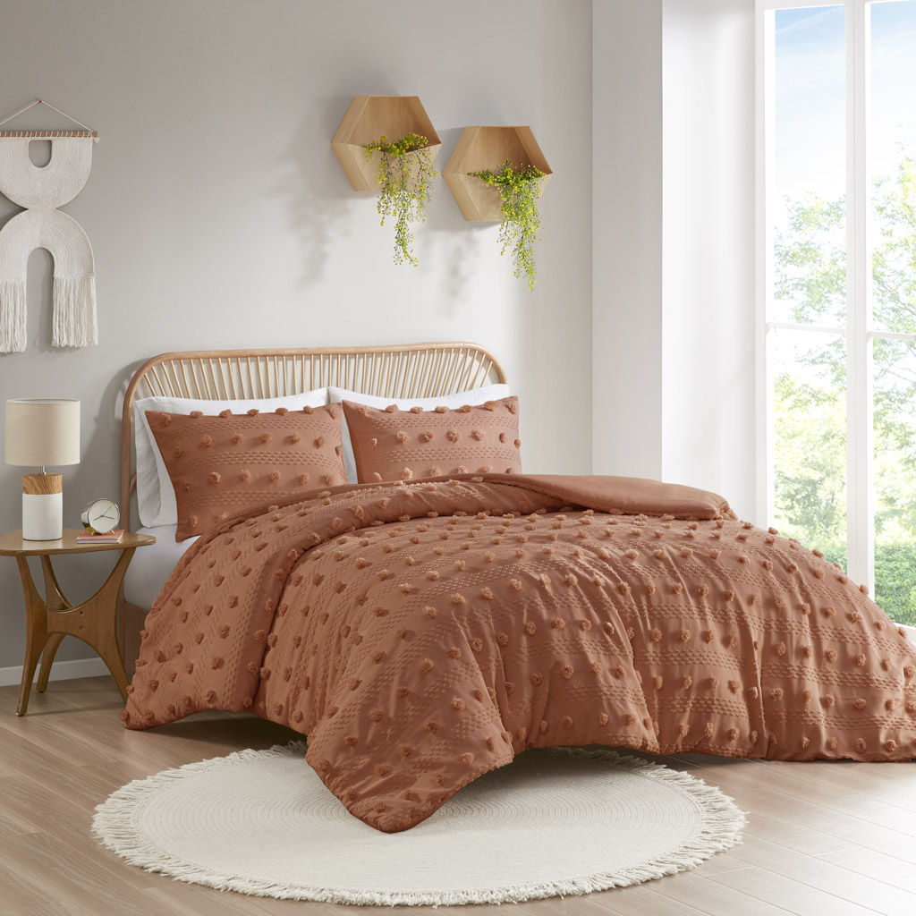 Lucy - Clip Jacquard Duvet Cover Set - Rust