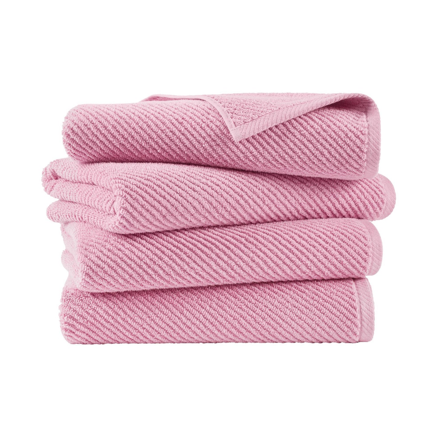 Diagonal Ribbed - 4 Piece Bath Towels Set - Pink