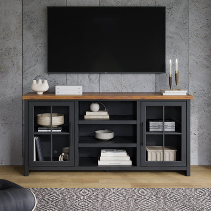 Bridgevine Home - Essex 67" TV Stand Console for TVs up to 80"es - Black and Whiskey Finish