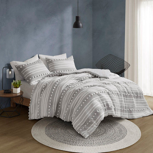 Rowan - Striped Clipped Jacquard Comforter Set - Gray