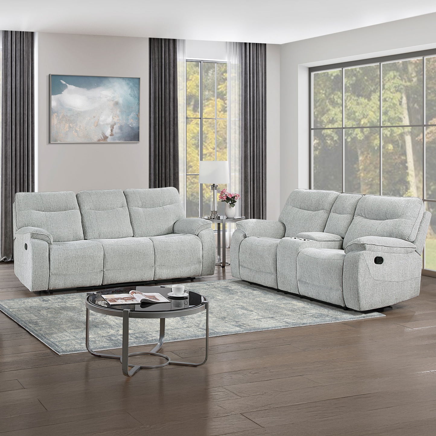 Chablis - 2 Piece Manual Sofa & Loveseat - Mist Gray