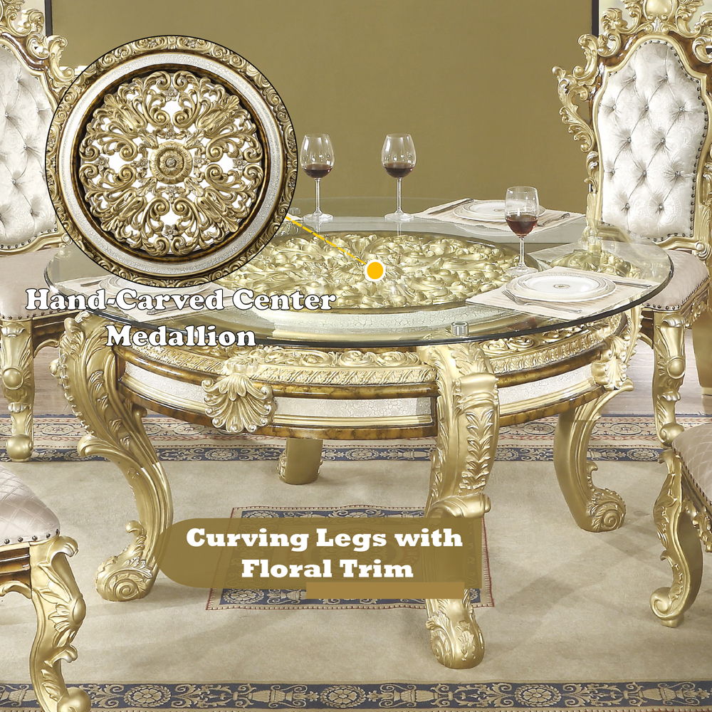 Desiderius - Round Dining Table - Antique Gold & Hand-Painted Brown