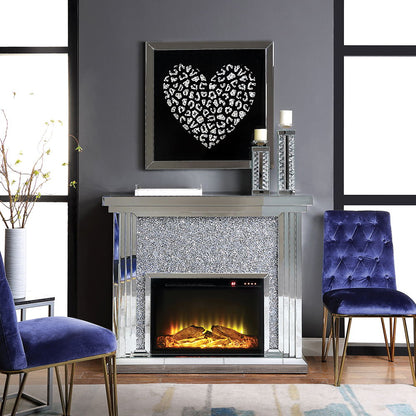 Noralie - 40" Fireplace - Mirrored & Faux Diamonds