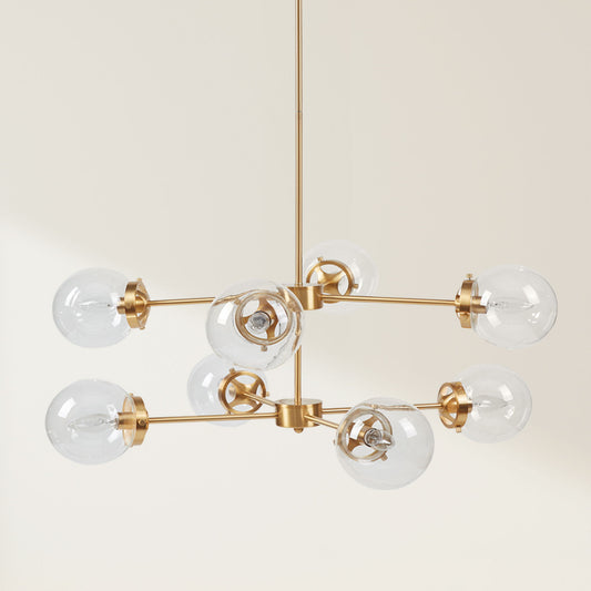 Calista - 8 Light Metal Chandelier With Globe Bulbs - Gold / Clear