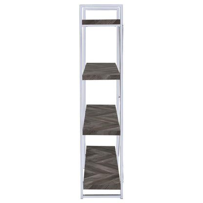 Grimma - 4-Shelf Bookshelf - Rustic Gray And Chrome