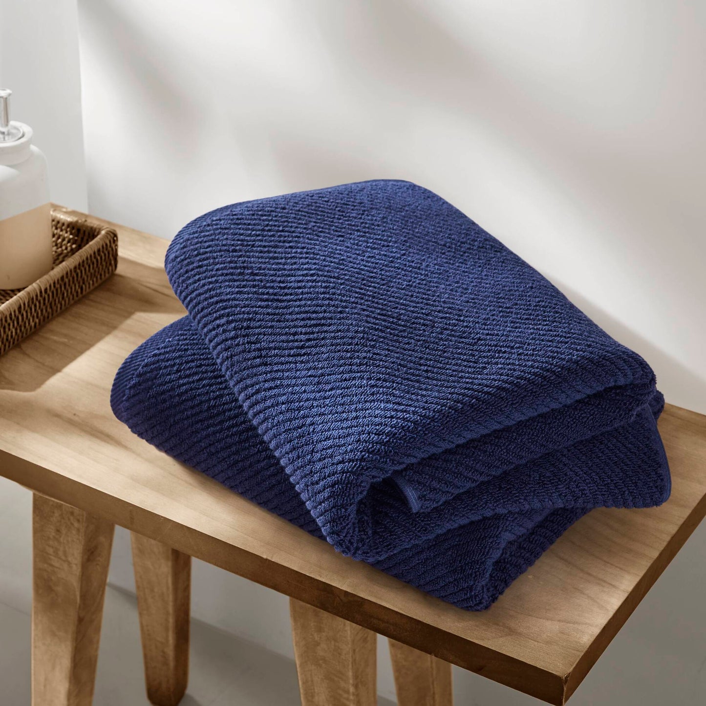 Diagonal Ribbed - 4 Piece Bath Towels Set - Navy