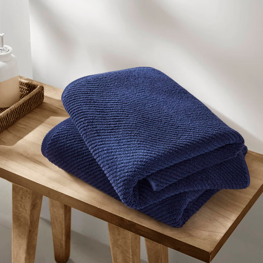 Diagonal Ribbed - 4 Piece Bath Towels Set - Navy