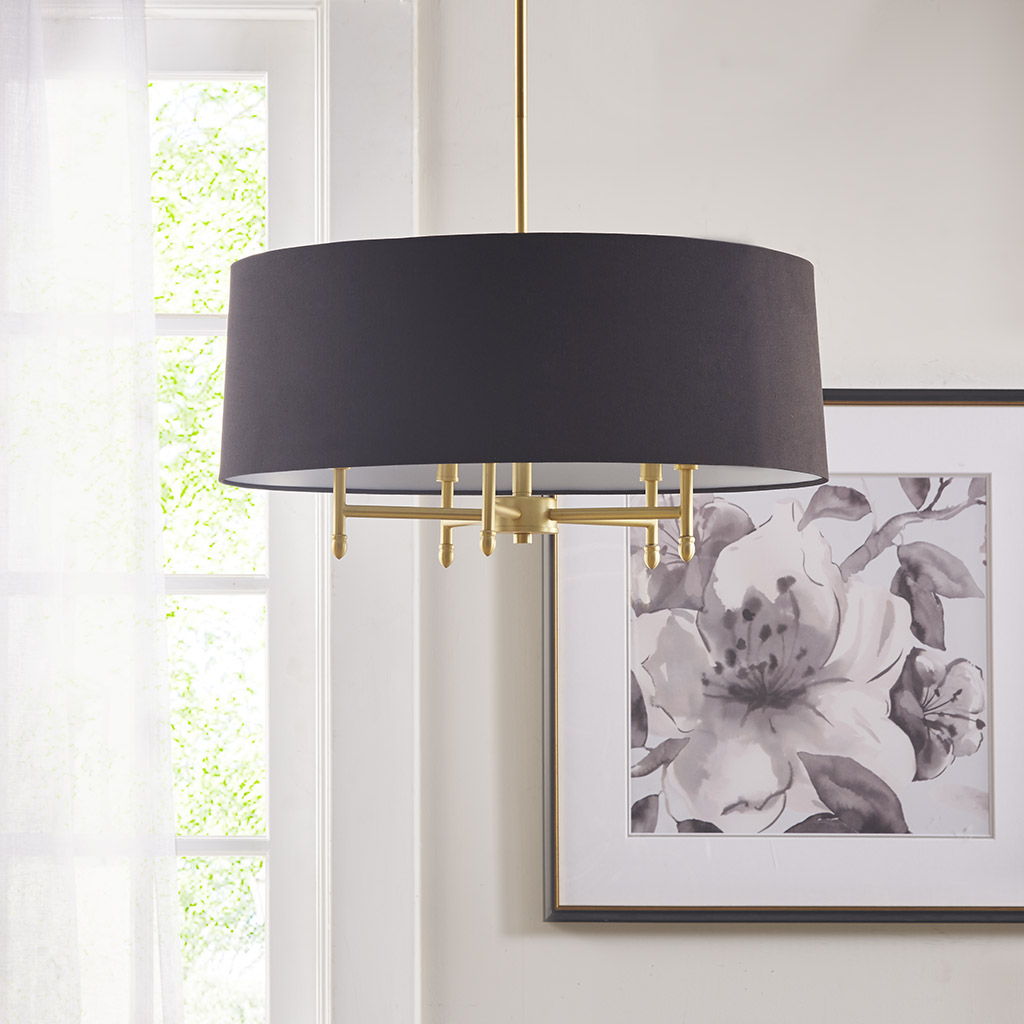 Presidio - 5-Light Black Drum Shade Chandelier - Gold / Black