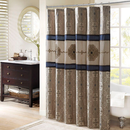 Donovan - Embroidered Shower Curtain - Navy