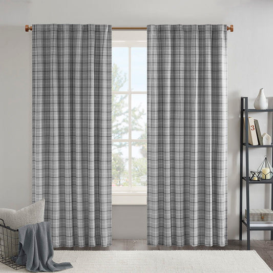 Anaheim - Plaid Rod Pocket and Back Tab Curtain Panel With Fleece Lining - Gray