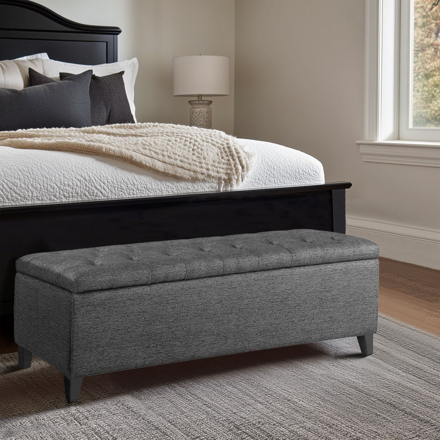 Shandra - Tufted Top Soft Close Storage Bench - Charcoal