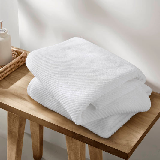 Diagonal Ribbed - 4 Piece Bath Towels Set - White
