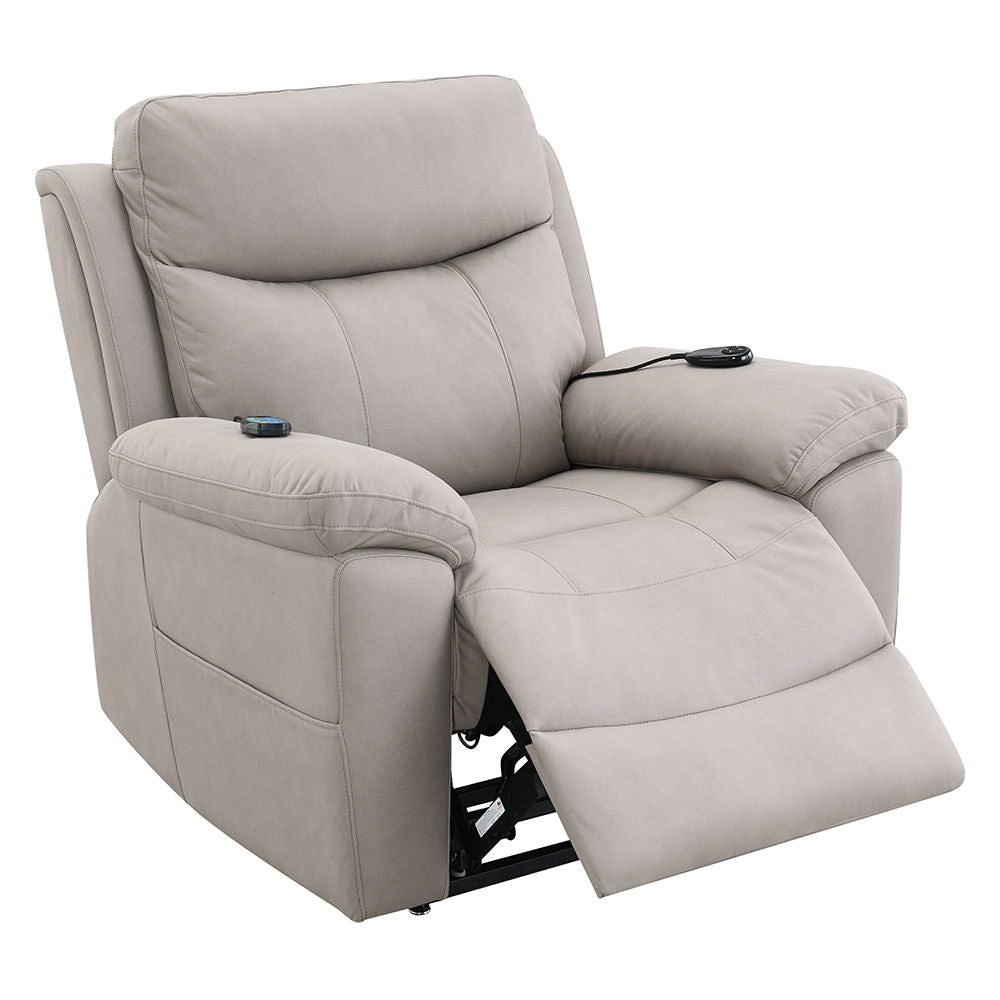 Chriki - Power Recliner With Lift & Heating & Massage - Beige Chenille & Black Finish