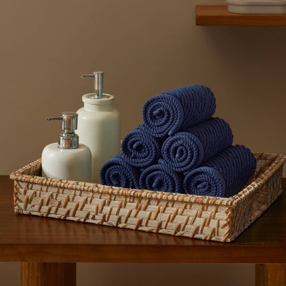 Diagonal Ribbed - 6 Piece Washcloths Set - Navy