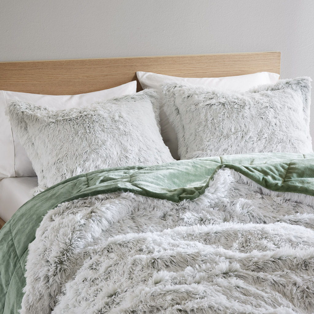 Malea - 2 Piece Twin/Twin Long Shaggy Comforter Mini Set - Green/White