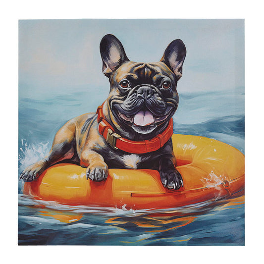 Beach Dogs - Frenchie Canvas Wall Art - Blue Multi