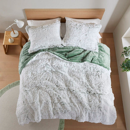 Malea - 2 Piece Twin/Twin Long Shaggy Comforter Mini Set - Green/White