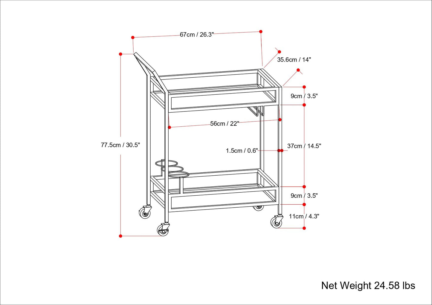 Watts - 26" Bar Cart - Chrome