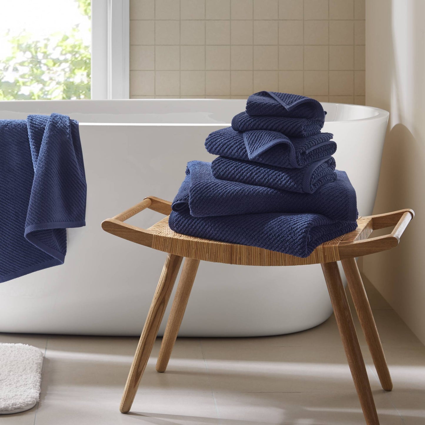 Diagonal Ribbed - 6 Piece Towels Set - Navy