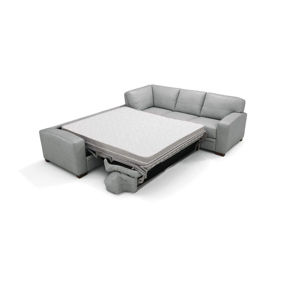 Goma - Sectional Sofa With Sleeper - Light Gray Top Grain Leather