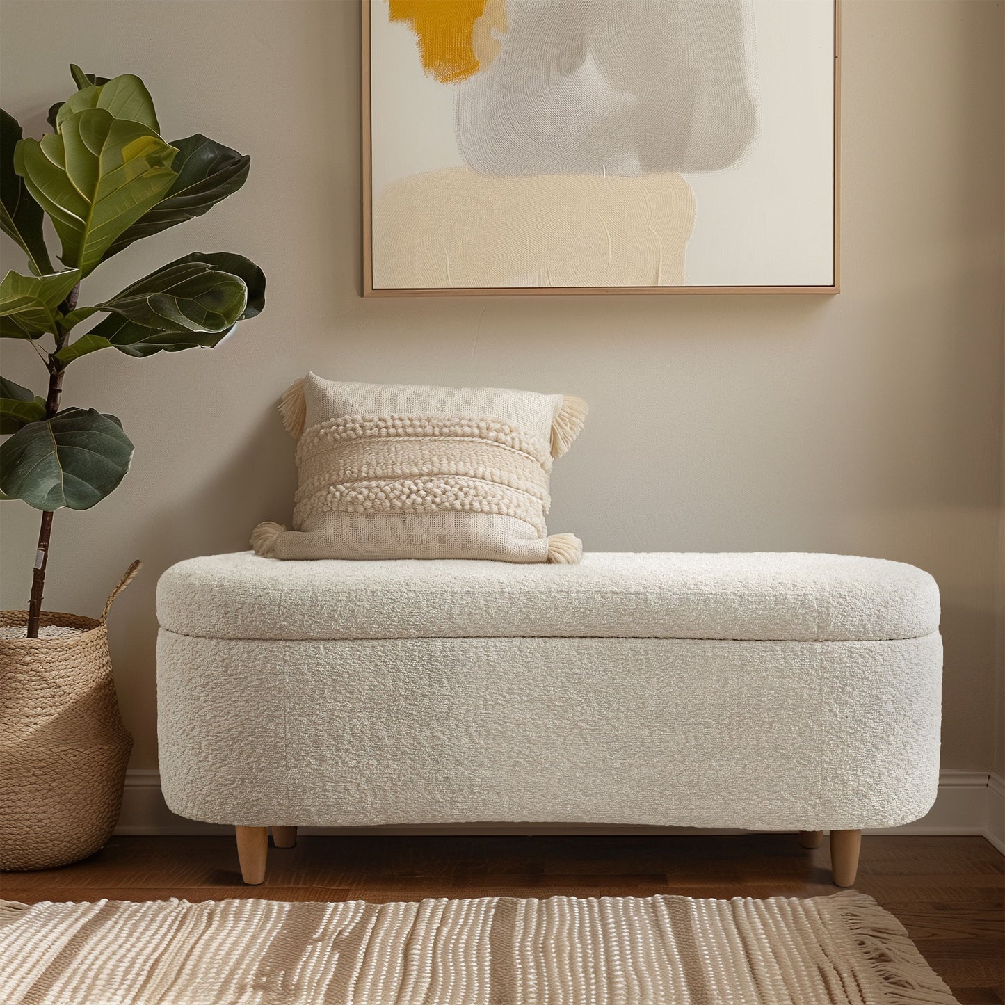 Bailey - Boucle Flip Top Storage Bench - Cream
