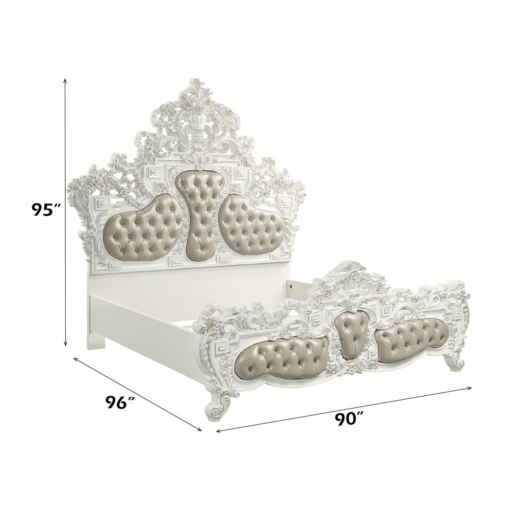 Vanaheim - Eastern King Bed - Beige PU & Antique White Finish