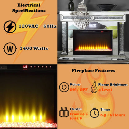 Noralie - 36"H Fireplace With Bluetooth - Mirrored & Faux Diamonds