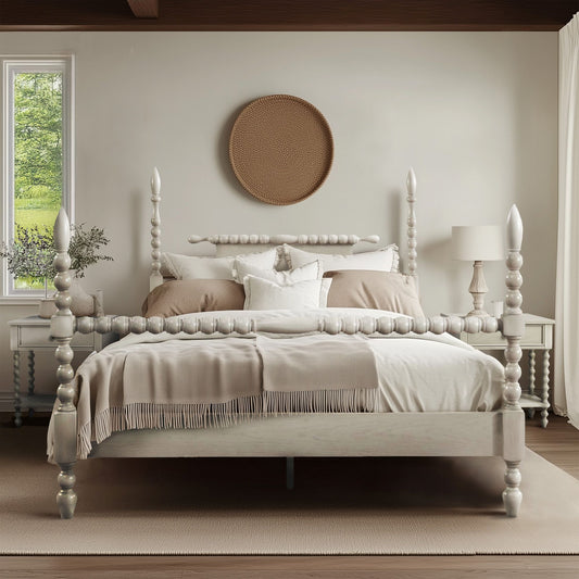 Beckett - King Turned Spindle Bed - Antique Cream