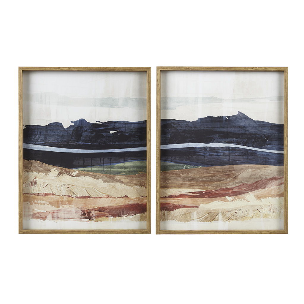 Dreaming - Abstract Landscape Diptych 2 Piece Framed Glass Wall Art Set - Blue / Multi