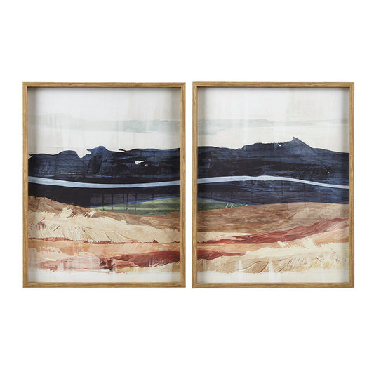 Dreaming - Abstract Landscape Diptych 2 Piece Framed Glass Wall Art Set - Blue / Multi