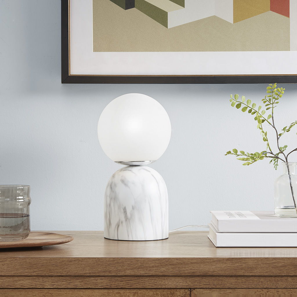 Nelia - Frosted Glass Globe Resin Table Lamp - White