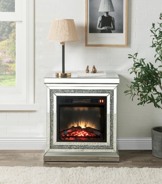 Noralie - 28" Fireplace - Mirrored & Faux Diamonds